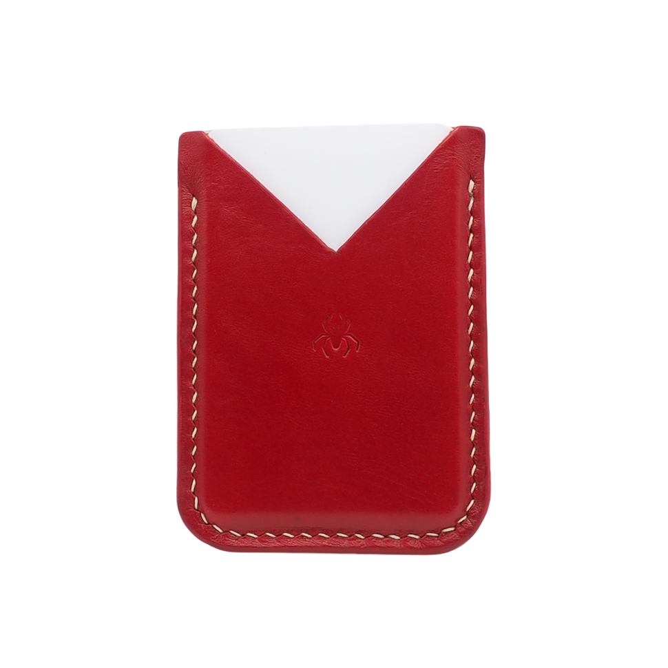 Porte-cartes rouge en cuir à tannage végétal réalisée à la main